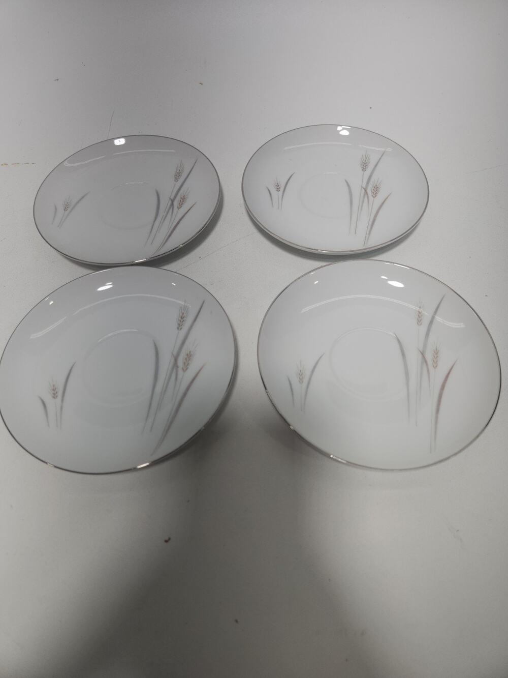 Set of 4 Platinum Wheat Fine China Japan Saucers Platinum Trim Wheat Pattern Vin